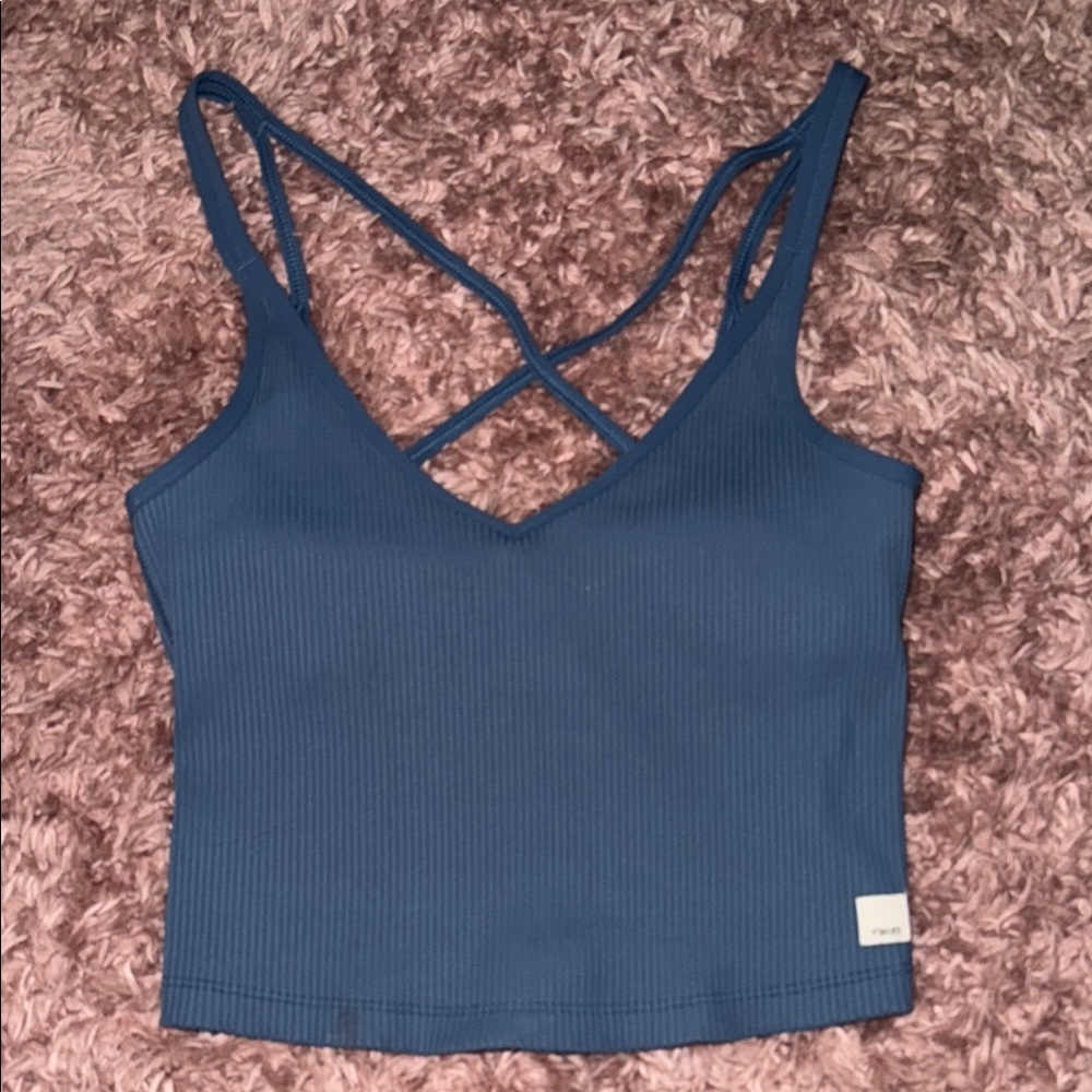 Vuori Blue Ribbed Crop Camisole